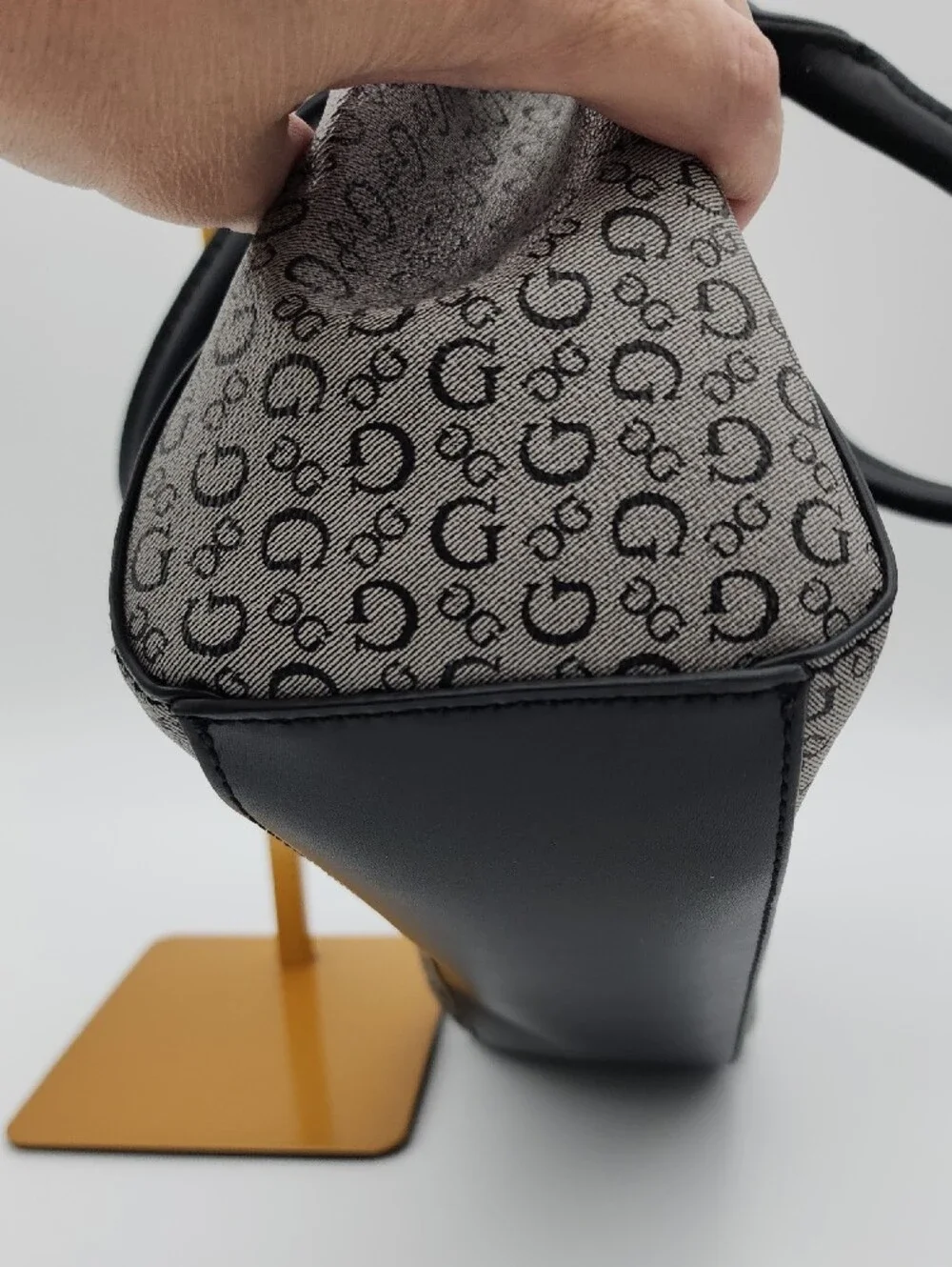 Guess Black & Gray Signature Satchel with Chain Charm